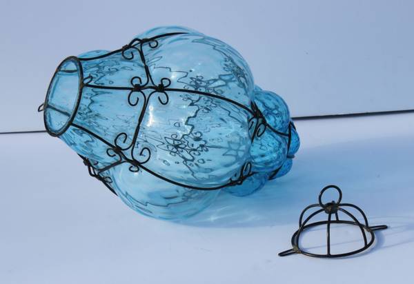Handblown Mexican Iron and Glass Pendant Lamp