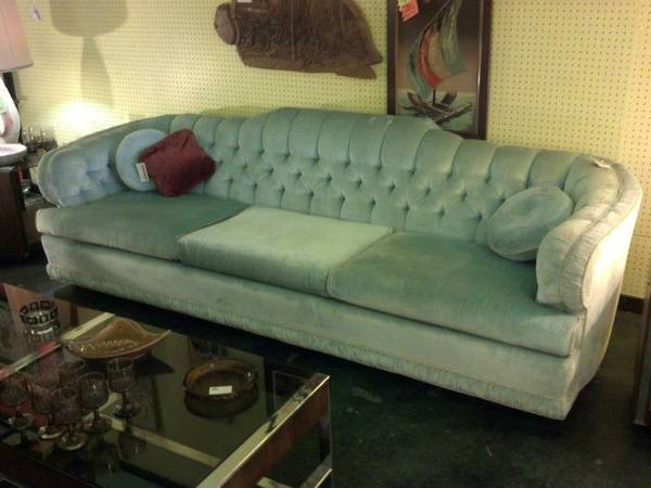 Light Blue Velvet Tufted Couch