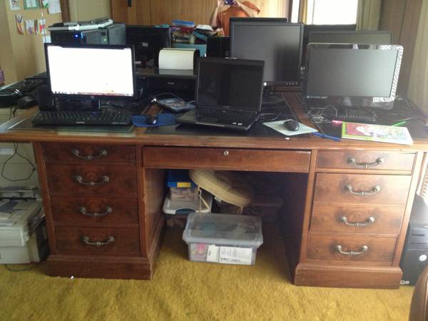 18-Burled Wood & Leather Inlay Desk