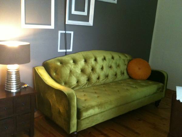 Vintage Moss Green Tufted Sofa