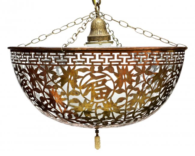04 Asian Pierced Copper Shade Chandelier