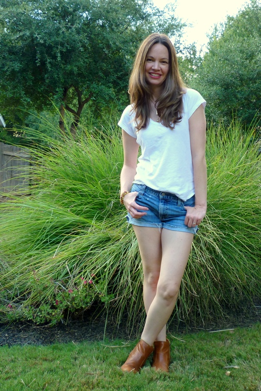 Cutoffs with White Tee