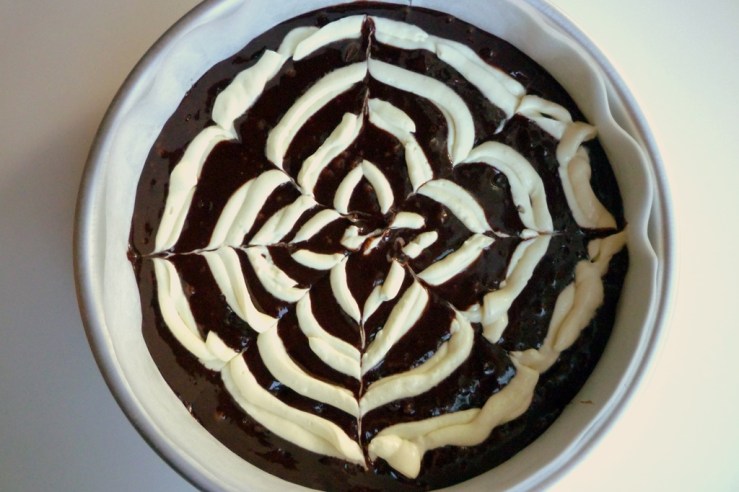Brownie Batter with Cream Cheese Spiderweb