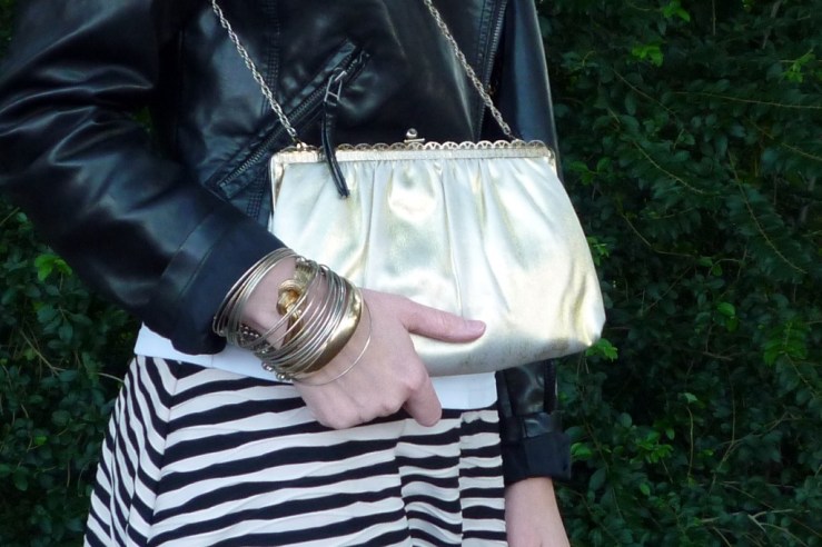 Metallic Frame Bag and Gold and Silver Bracelets